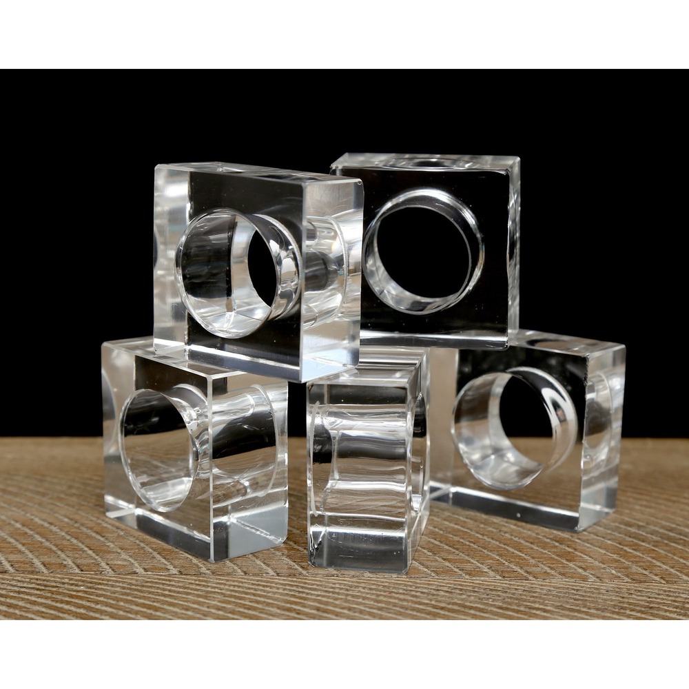 Set of 5 Vintage Square Lucite Napkin Rings, Mid-century Modern Decor‎